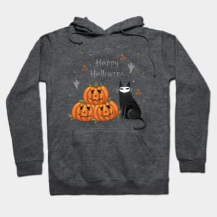 Halloween cute black cat and spooky pumpkin. Hoodie